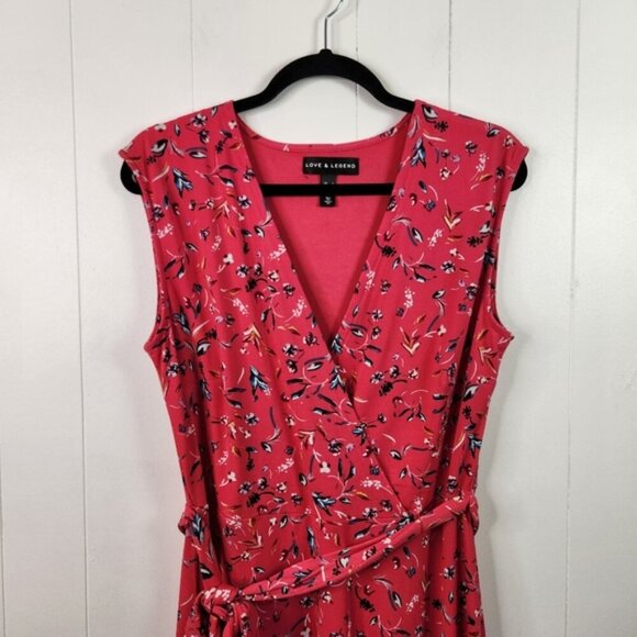 Love & Legend Pink Sleeveless A-Line Wrap Dress Knee Length Hot Pink Stretchy 0X - Picture 6 of 13